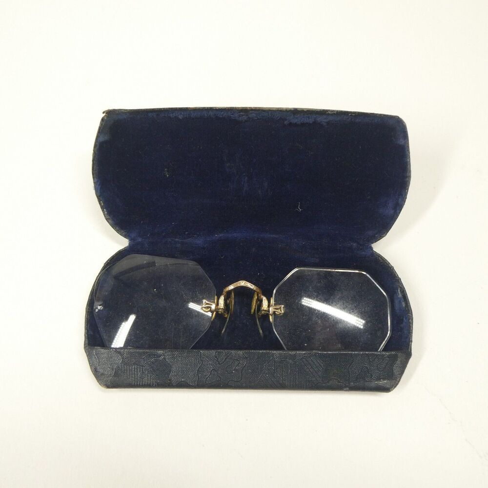 Shuron Eyeglasses Vintage Hexagon Rimless Goldtone Spectacles w/ Case